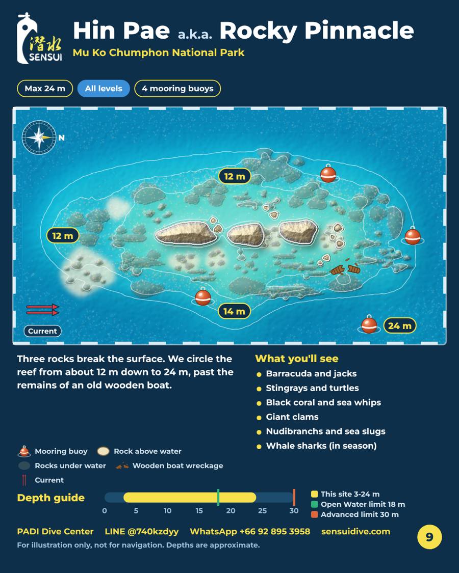 Dive site map: Hin Pae, Depth 3-24 m