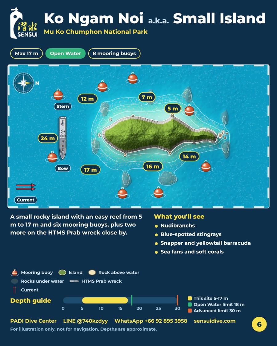 Dive site map: Ko Ngam Noi, Depth 5-17 m